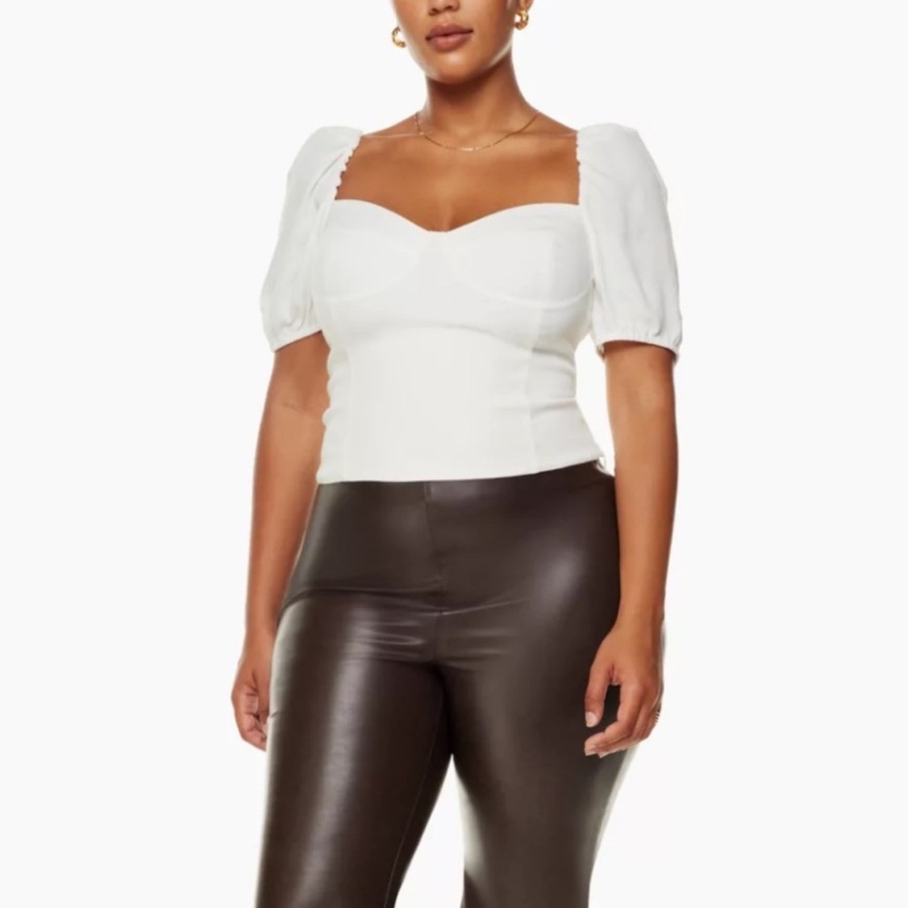 WILFRED ARITZIA Novella White Puff Sleeve Top Sweetheart Neckline Size L